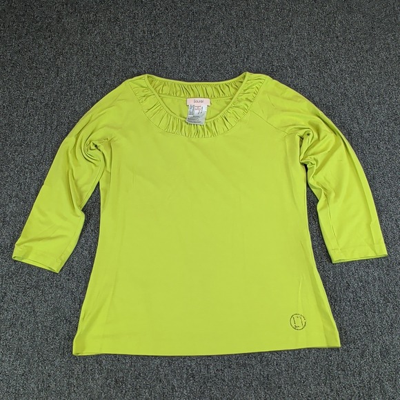 Laurel Y2K Ruched Neck Top Womens Size 10 Lime Green 3/4 Sleeve Jersey Shirt — photo 2